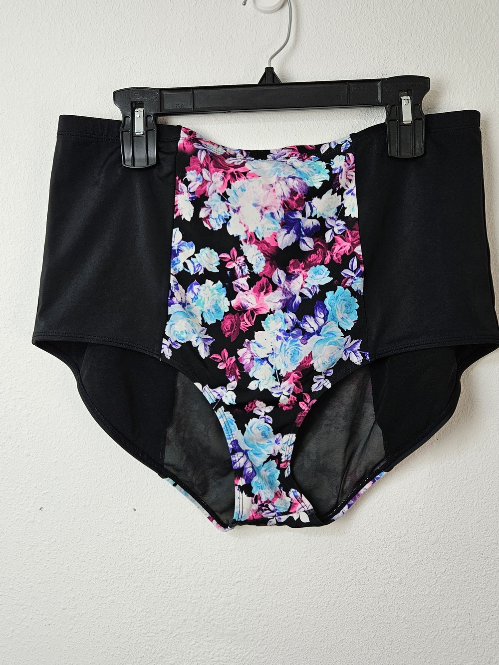 Torrid High-Waist Floral Bikini Bottom in Black with Blue & Pink Flowers 2/2X